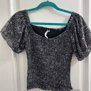 Anthropologie Monochrome Floral Puff Sleeve Blouse